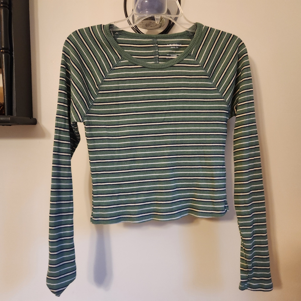 Arizona Jean Company Green Striped Long Sleeve Tee Juniors Large